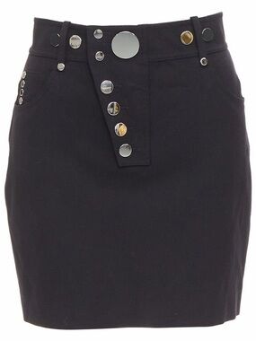 Alexander Wang Black Wool Mini Skirt with Metallic Button Accents